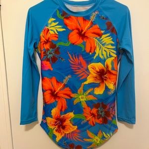 Dakine long sleeved surfers shirt floral Hawaiian print wet suit style womens